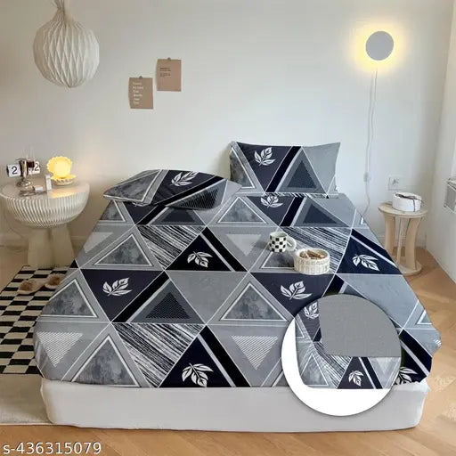 Baani 180 TC Geometric Microfiber Fitted Bedsheet & Pillow Cover - Summer-ready adult bedding