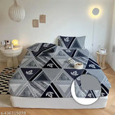 Baani 180 TC Geometric Microfiber Fitted Bedsheet & Pillow Cover - Summer-ready adult bedding