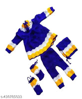 Wool self-design net winter wear, 4pc set for newborn baby girls (0-12 months)