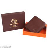 Artificial genuine leather men's wallet by KEYHIDE, durable PU with 4 compartments, solid design, free size (11x9 cm)
