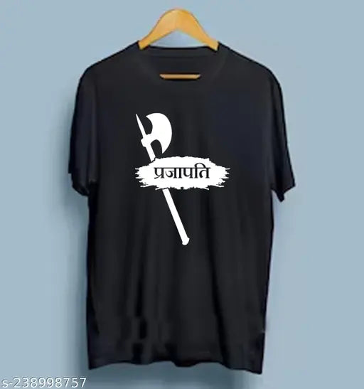 White printed polyester men's round neck t-shirt by Parjapati, short sleeves
