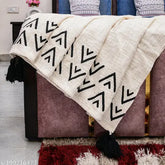 100% breathable premium natural white cotton Bahamas Boho throw, 60x50 inch with tassels for sofa, couch, or bed - soft, multipurpose, and lightweight