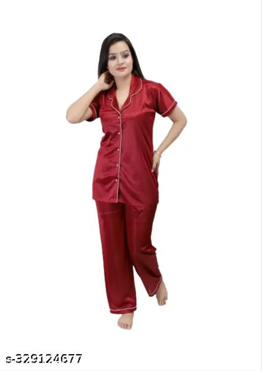 Women's satin nightwear, soft & strong elastic closure pajama set, best for comfort all day