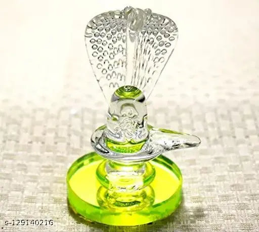 Crystal Shivling idol with Nag, Indian crystal Shivalingam for home temple puja