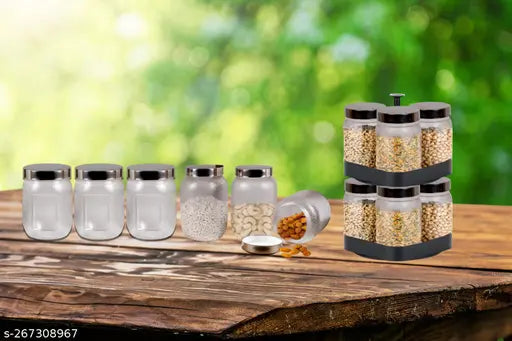 Airtight plastic kitchen storage containers, set of 12 PCS (320 ML), hygienic, moisture-proof, BPA-free, food-grade PET JARS with crystal clarity and glass finish. Ideal for storing grains or snacks