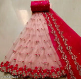 Embroidered dupion silk lehenga choli and net dupatta set, semi-stitched (waist 44in, length 42in, dupatta 2.15in), India
