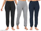 Women's printed pyjama jogger set (pack of 3) in cotton blend, versatile style for parties, office, or casual wear