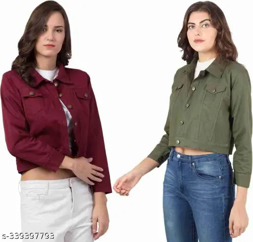 Denim jackets combo for kids girls, trendy and stylish with solid patterns, size 10-16 years, India origin