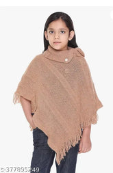 Wool camal poncho, solid net design for kids aged 7-8 years, easy wash, handcrafted in India