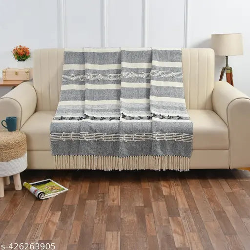 Navy Blue Handwoven Cotton Horizion Throw, 130x180 cm, perfect for sofa, bed, or armchair, featuring traditional Indian weaving techniques and sustainable choice