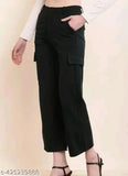 Solid cotton-lycra trousers for women, classic fit, Indian origin