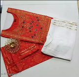 Red and white festive kurta set with sharara, detailed embroidery