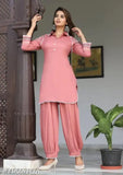 Rayon Jivika Sensational Women's Kurta Set with Patiala bottomwear, solid color design, three-quarter sleeves