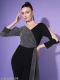 Long-sleeved solid net crepe dupatta jumpsuit, perfect for parties or festivals, made in India
