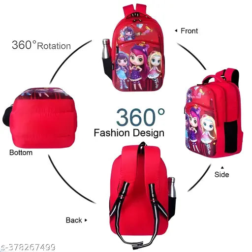 Pink polyester school bag with padded shoulder strap, featuring three main compartments and a front pocket. Ideal for kids' daily use at school or travel