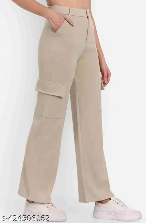 Cotton blend solid cargo pants, high-quality woman's trouser for regular wear, made in India