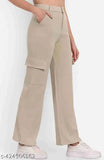 Cotton blend solid cargo pants, high-quality woman's trouser for regular wear, made in India