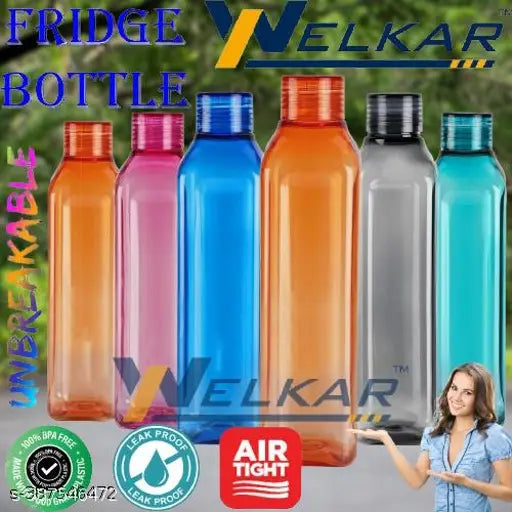 Crystal Clear Plastic Fridge Bottles - Leak-proof & Break-proof, Multicolor Set of 6 for Office/School/College/Gym/Picnic/Home Use
