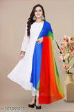 Georgette Aagyeyi women's kurta set, three-quarter sleeves with dupatta and palazzo pants. Solid-patterned Indian fashion on display." (125 characters)