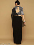 Georgette Zomato blooming fabric saree with Schiffli embroidery blouse, free size, Indian ethnic wear