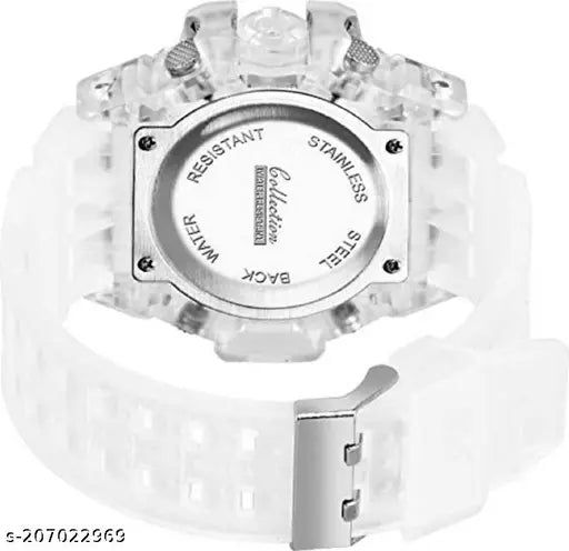 Transparent strap digital watch, heavy-duty shockproof, multi-functional automatic (white), ideal for running and water activities