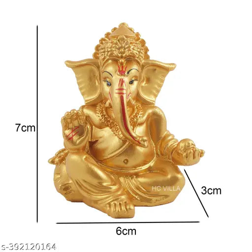 Matte gold resin Bal Ganesh idol for home decor, 7cm x 8cm x 7cm, Indian handcrafted Ganesh statue with positive energy symbolism