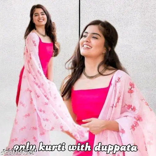 Pink Rayon Kurta and Dupatta set, sleeveless, solid pattern, single piece for women's fashion, high-quality fabric, sizes XS to XL, Made in India