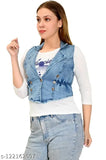 Gracestylish sleeveless denim girls' jacket, solid print design - pink and red, India-made for 11-12 years