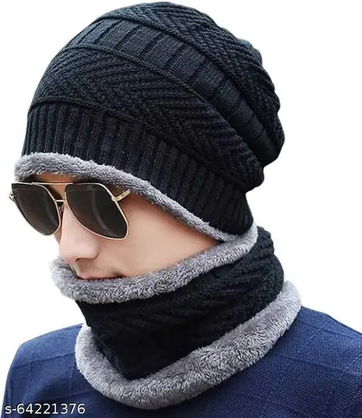 Woolen two-layered Aksmit winter cap & scarf for men and women, perfect for cold-weather styling