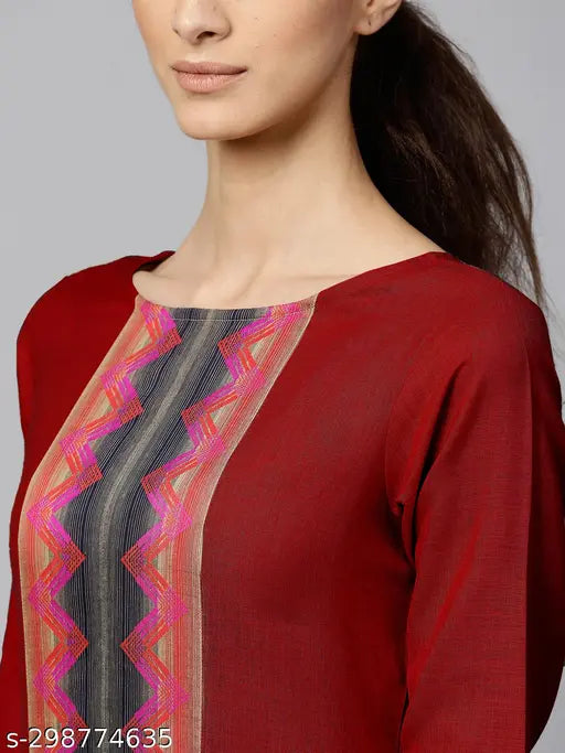 Maroon cotton kurti set for women's, solid net pattern palazzos with dupatta - Indian traditional wear in multiple sizes