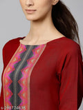 Maroon cotton kurti set for women's, solid net pattern palazzos with dupatta - Indian traditional wear in multiple sizes
