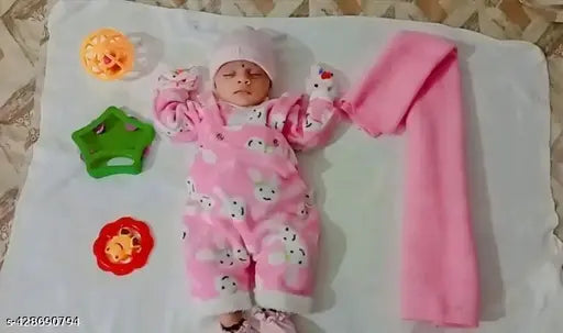 Winter wool dungaree dress for babies, printed net pattern, long sleeves
