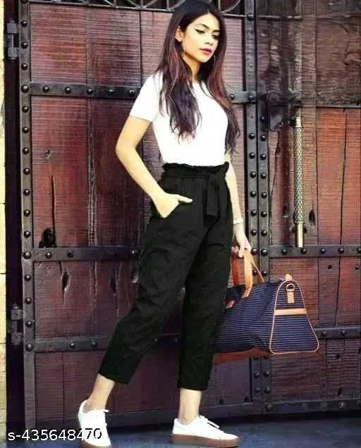 Fancy cotton-lycra trousers, self-design net pattern, high-rise elastic belt, sizes M, XL, XXL