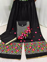 Black rayon Alisha Ensemble women's kurta & palazzos set, floral embroidery, three-quarter sleeves, daily wear essential