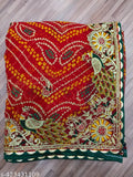 Vibrant Bandhani Georgette saree, free size, pack of 2, dyed/washed net pattern, Indian origin