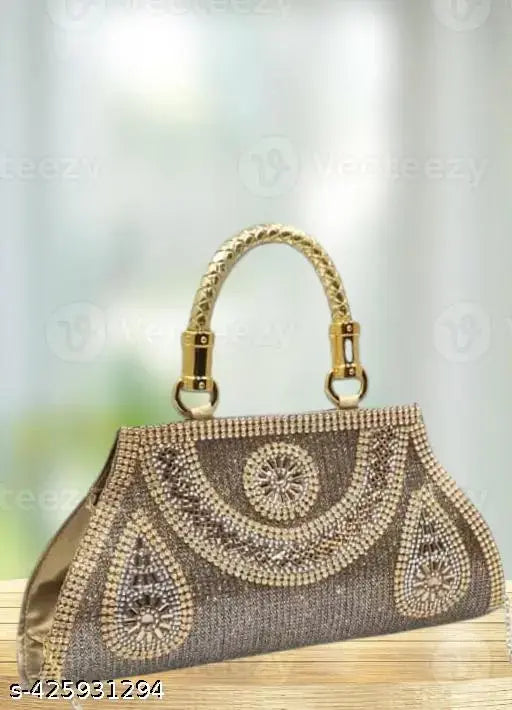 Gold embellished PU party clutch for women, free size, net pattern, made in India