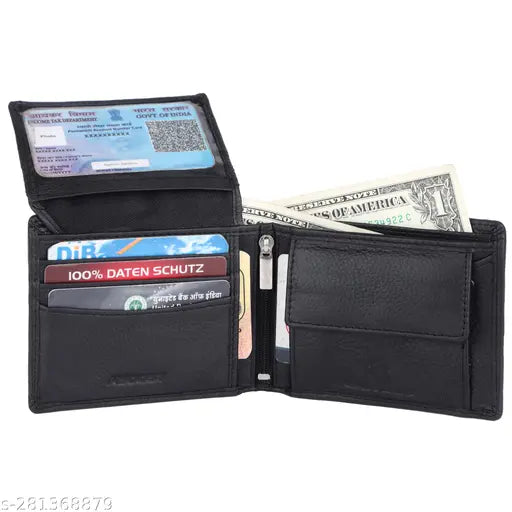 Indian genuine leather trendy men wallet with RFID protection, two compartments & textured pattern