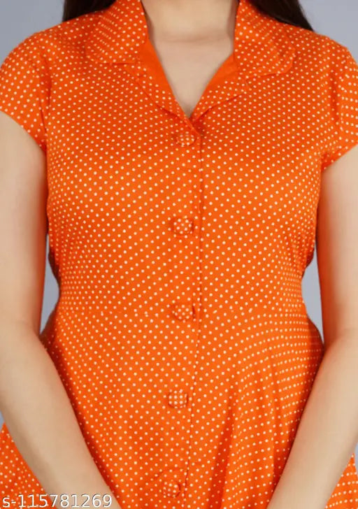 Rayon short-sleeve Ploka dot print kurti, orange and combo pattern for women's Anarkali suit
