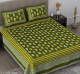 Jaipuri cotton double bed sheet with 2 pillow covers, botanical print, superfine quality for summer use, India origin