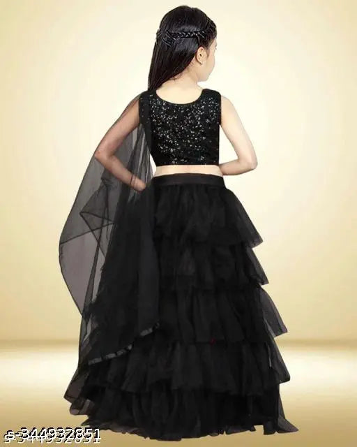 Velvet ruffle and sequin girls lehenga choli set, Indian festive wear for parties and weddings