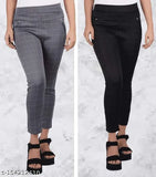 Black and grey stretchable jeggings combo pack for girls and women, cotton blend checkered pattern, versatile formal wear for Kurti, T-shirt, Shirt, modern elegance, Indian origin