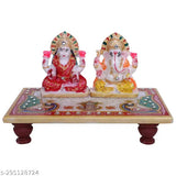 Multicolor Ganesh Lakshmi idol on marble chowki (10cm x 10cm x 15cm), handcrafted by Rajasthani artisans