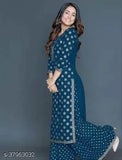 Rayon printed net Kurta set for women, superior quality Chitrarekha ethnic wear, classic and trendy Indian attire with palazzo bottoms