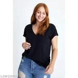 Viscose solid black t-shirt, women's short sleeves by Color Capital