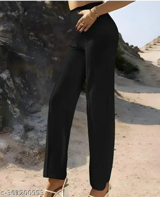 Black cotton blend trousers for girls, solid pattern, sizes 24-32