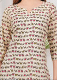 Cotton printed women's nightsuit, three-quarter sleeves, soft and cozy sleepwear in a vibrant pattern