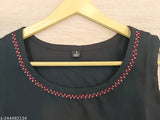 Rayon sleeveless black embroidered kurta for women, single solid pattern, India origin