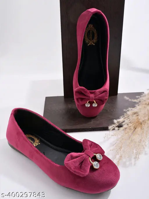 Velvet slip-on cherry belly ballerinas by Shoetopia, India (IND-3, IND-4, IND-7)