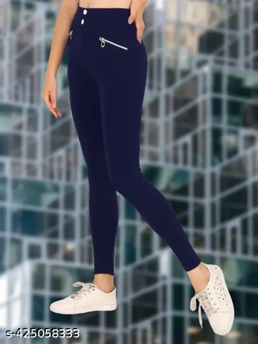 Navy Blue Chain Pocket Jegging for Women & Girls by TIPKOO - Solid polyester, elastic fit, made in India