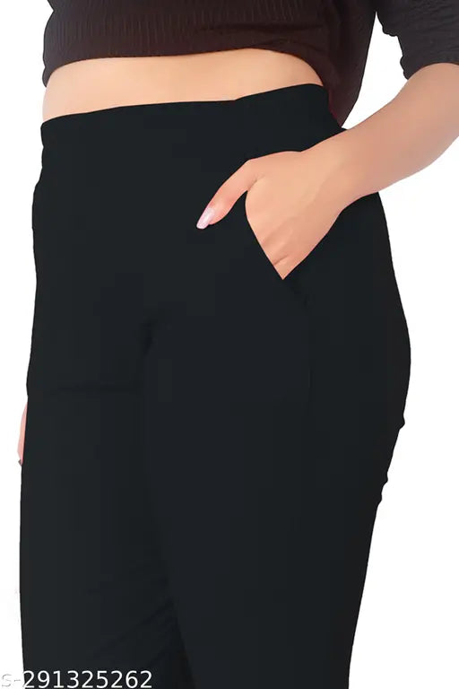 Stretchable cotton lycra ankle length trousers for women and girls, pack of 2 - versatile high-waisted slim fit pants for formal or casual occasions